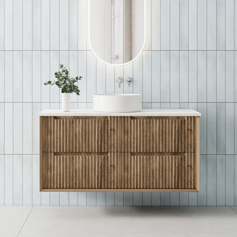 BV45WH Natural Oak Fluted Wall Hung Vanity -750 / 900 / 1200 / 1500mm
