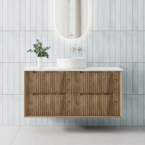 BV45WH Natural Oak Fluted Wall Hung Vanity -750 / 900 / 1200 / 1500mm