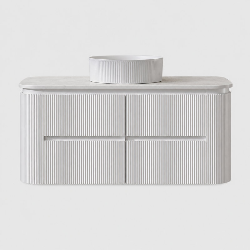 BV87 Matt White Wall Hung Fluted Plywood Vanity - 900/1200/1500mm