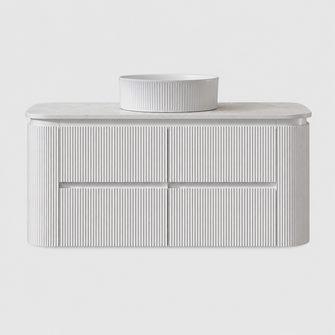 BV87 Matt White Wall Hung Fluted Plywood Vanity - 900/1200/1500mm