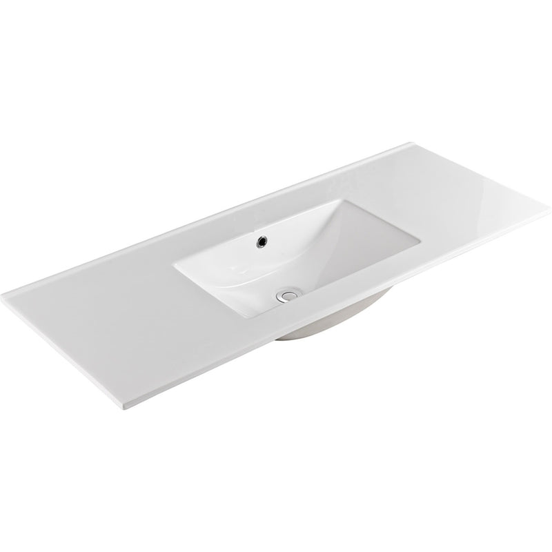 Standard - Gloss White Rectangle Bowl 465mm Depth Ceramic Vanity Top (No Tap Hole) - Various Sizes