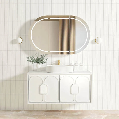 BV89WH Matte White with Stone handle Wall Hung Vanity - 600 / 750 / 900 / 1200 / 1500 / 1800mm