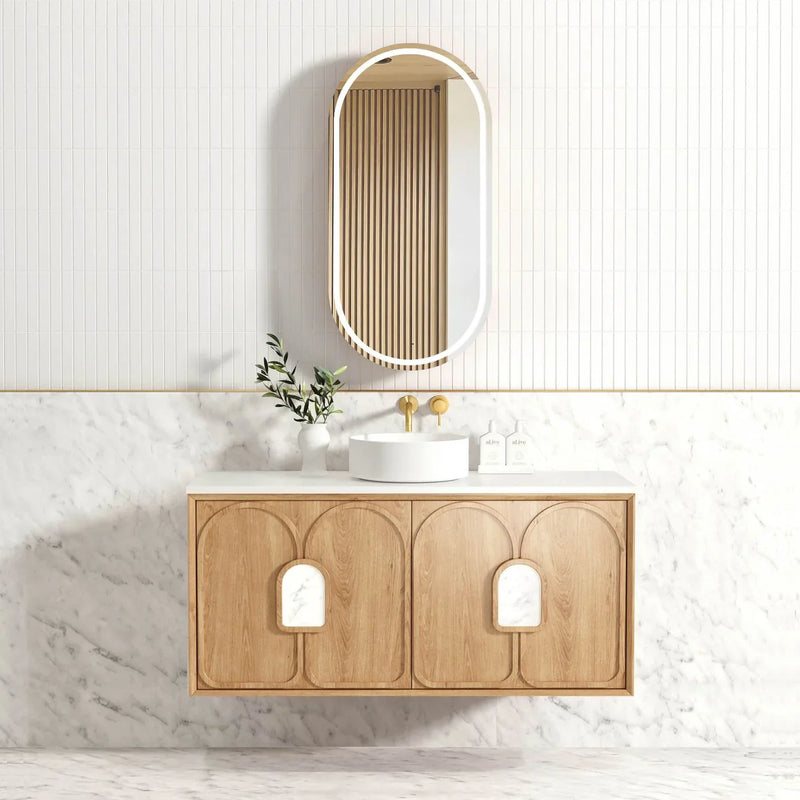 BV26WH Woodland Oak with Stone handle Wall Hung Vanity - 600 / 750 / 900 / 1200 / 1500 / 1800mm