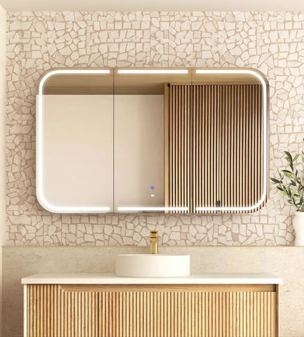 Soft Square LED Mirror Cabinet 450/900/1200/1500x750mm - Matte White / Natural Oak / Black Oak