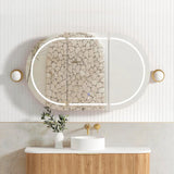 Oval LED Mirror Cabinet 900/1200/1500/1800mm - Matte White / Natural Oak / Black Oak