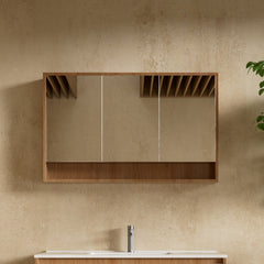 Timber Veneer Mirror Cabinet with Open Shelf Pencil Edge - 750/900/1200x750mm - Various Colours