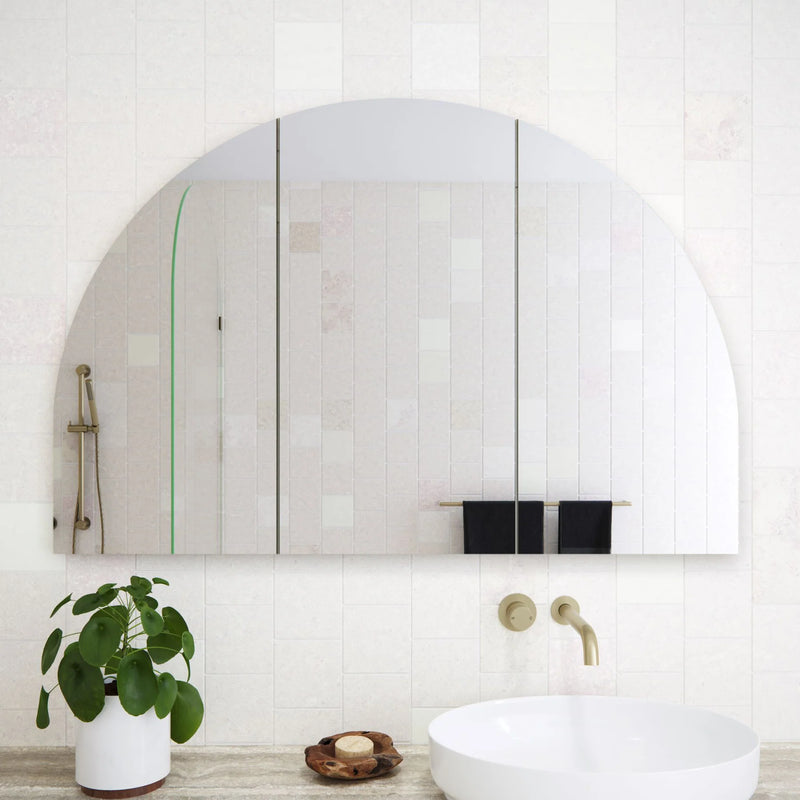 Moon Shape Mirror Cabinet Pencil Edge 800x900mm / 1200x800mm - Matte White / Woodgrain