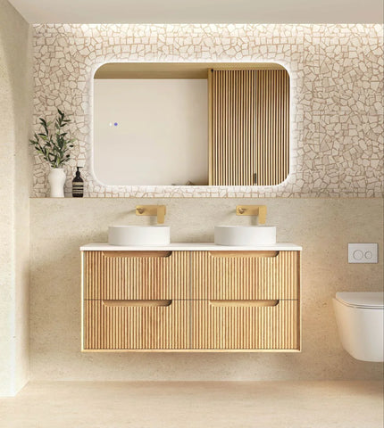 BV43WH Natural Oak Fluted Wall Hung Vanity - 600 / 750 / 900 / 1200 / 1500 / 1800mm