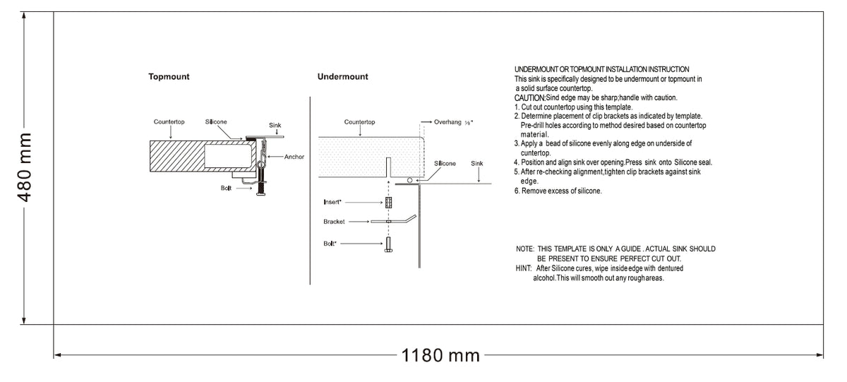 Mega 1200x500x250mm Single Bowl with Drainer Topmount Tap Landing Kitchen Sink