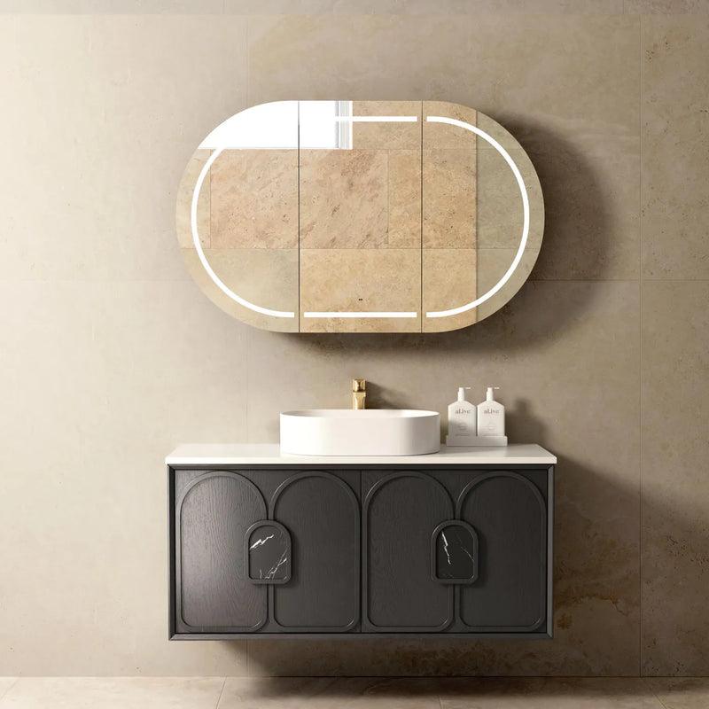 BV90WH Black Oak with Stone handle Wall Hung Vanity - 600 / 750 / 900 / 1200 / 1500 / 1800mm