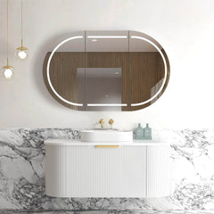BV63WH Curved Fluted Matte White Wall Hung Vanity - 600 / 750 / 900 / 1200 / 1500 / 1800mm