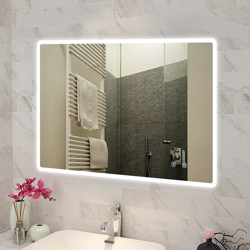 Rectangle Frameless Front Lit LED Bathroom Mirror Touch-on Switch - Various Sizes