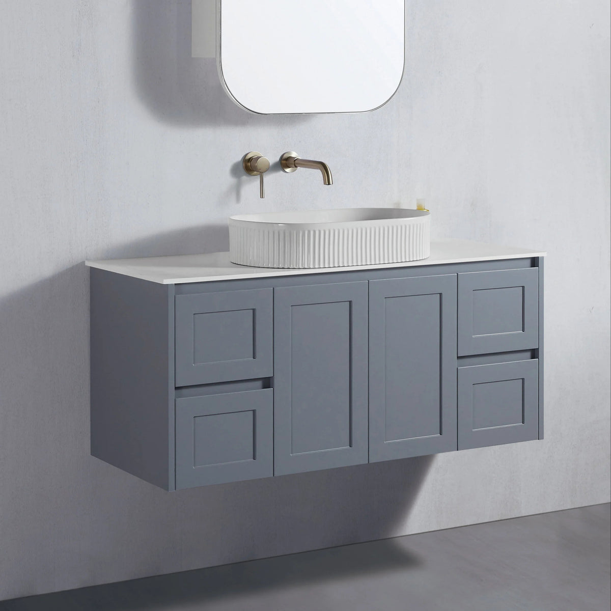 BV56WH (460mm Depth) Matte Grey Shaker Wall Hung Vanity - 600 / 750 / 900 / 1200 / 1500 / 1800mm