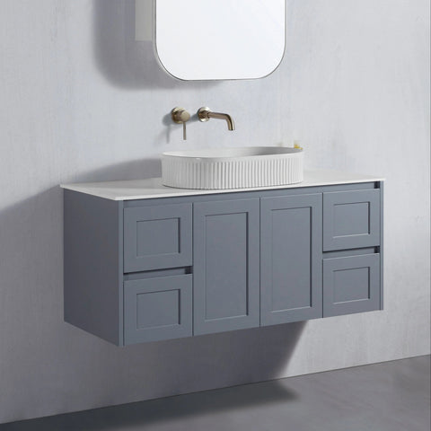 BV56WH (460mm Depth) Matte Grey Shaker Wall Hung Vanity - 600 / 750 / 900 / 1200 / 1500 / 1800mm