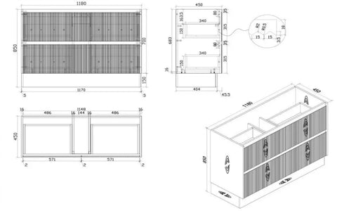 BV02 (460mm Depth) Wooden Fluted Freestanding Vanity- 750/ 900 / 1200 / 1500mm