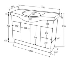 BV100 Gloss White Semi-Recessed Freestanding Vanity - 600 / 750 / 900 / 1200mm