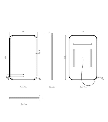 Rectangle Curved LED Mirrors - 900/1200/1500mm - Frameless/With Frame