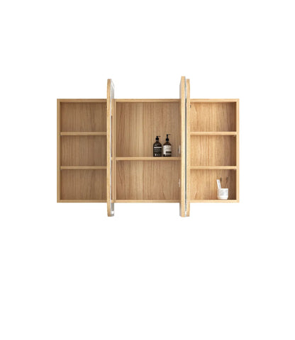 Soft Square Mirror Cabinet Pencil Edge 900/1200/1500/1800mm - Matte White / Natural Oak