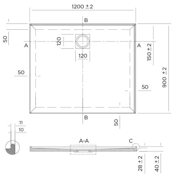 Profile Low Profile Polymarble Shower Base - Various Sizes