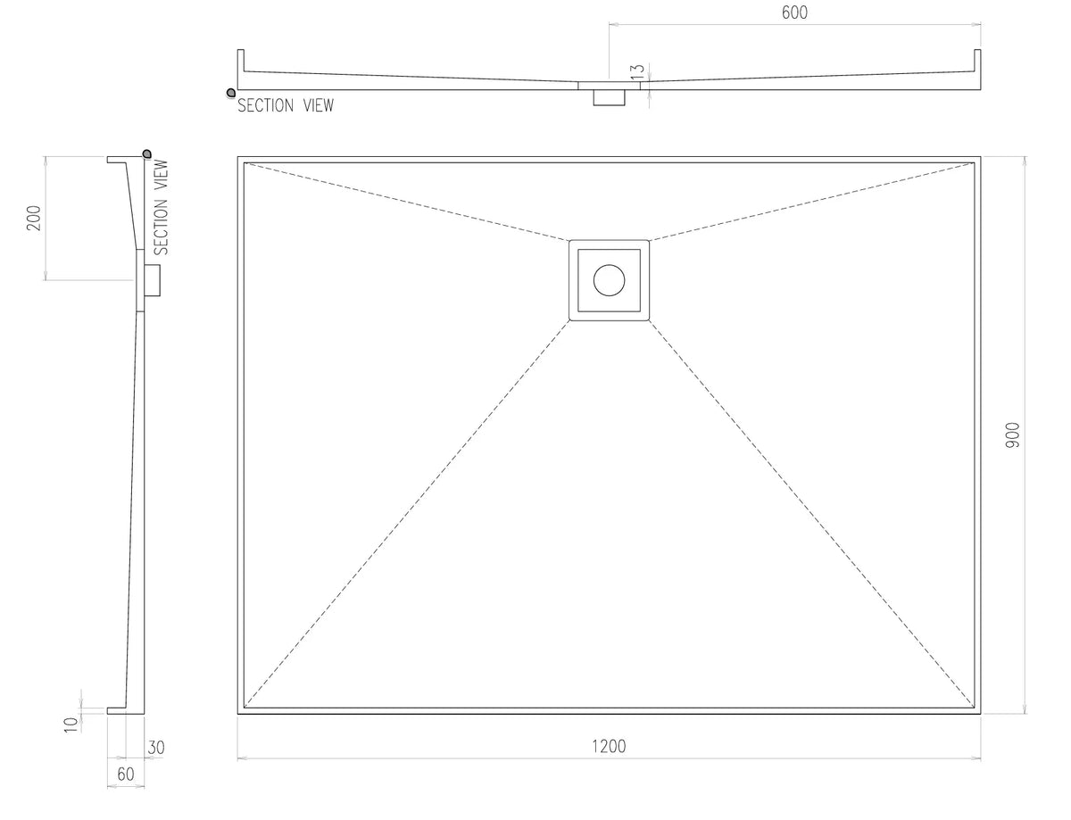 Builder Range Tile Shower Tray with Slotted Square Waste (Australian Made) - Various Sizes