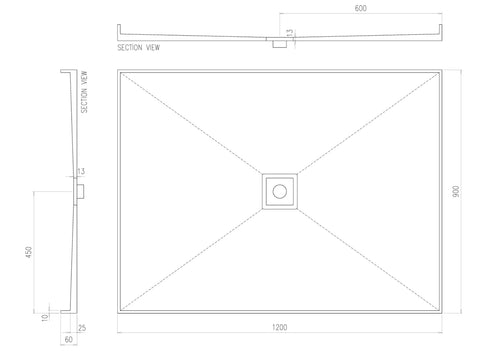 Builder Range Tile Shower Tray with Slotted Square Waste (Australian Made) - Various Sizes
