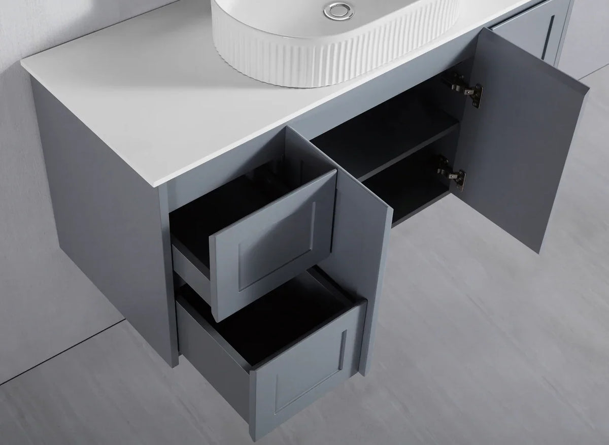 BV56WH (460mm Depth) Matte Grey Shaker Wall Hung Vanity - 600 / 750 / 900 / 1200 / 1500 / 1800mm