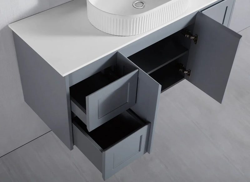 BV56WH (460mm Depth) Matte Grey Shaker Wall Hung Vanity - 600 / 750 / 900 / 1200 / 1500 / 1800mm
