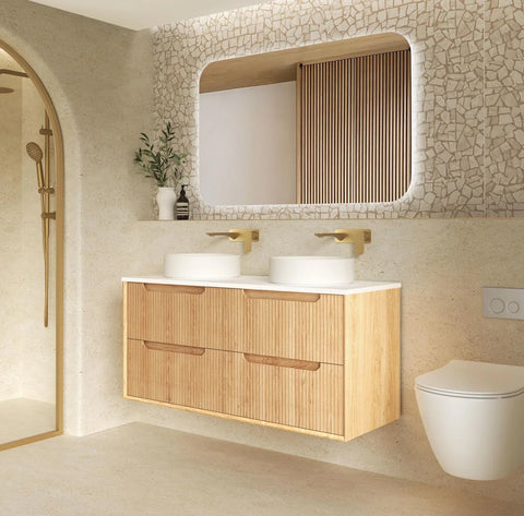 BV43WH Natural Oak Fluted Wall Hung Vanity - 600 / 750 / 900 / 1200 / 1500 / 1800mm