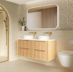 BV43WH Natural Oak Fluted Wall Hung Vanity - 600 / 750 / 900 / 1200 / 1500 / 1800mm