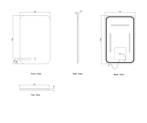 Rectangle Curved LED Mirrors - 900/1200/1500mm - Frameless/With Frame