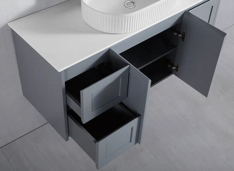 BV56WH (460mm Depth) Matte Grey Shaker Wall Hung Vanity - 600 / 750 / 900 / 1200 / 1500 / 1800mm
