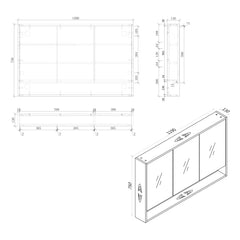 Timber Veneer Mirror Cabinet with Open Shelf Pencil Edge - 750/900/1200x750mm - Various Colours