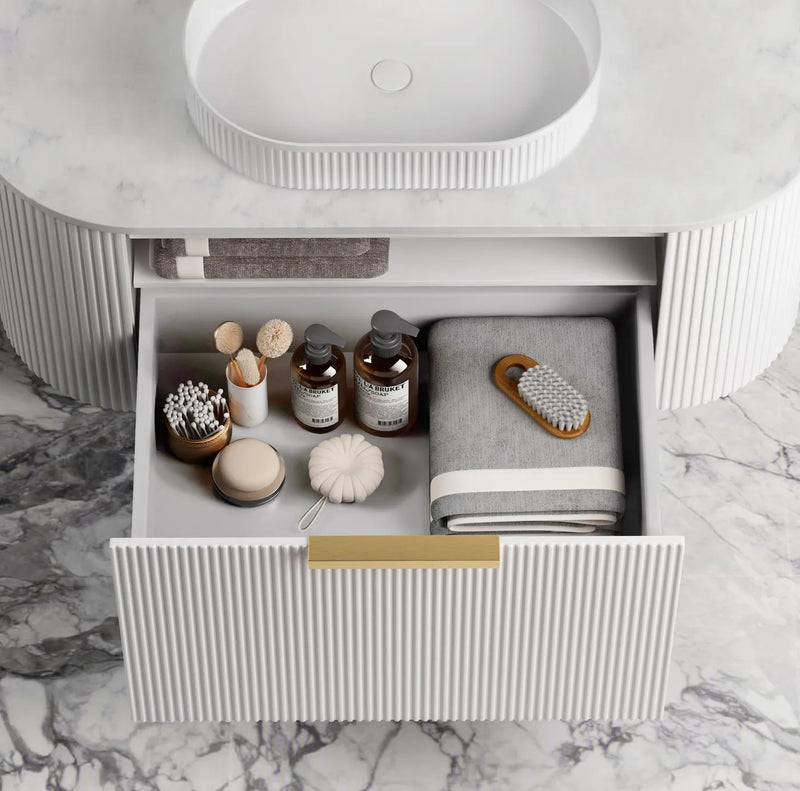 BV63WH Curved Fluted Matte White Wall Hung Vanity - 600 / 750 / 900 / 1200 / 1500 / 1800mm