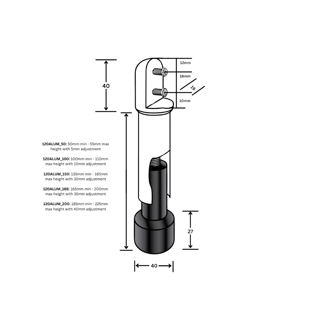 50mm Heavy Duty Leg in Aluminium - 120ALUM_50