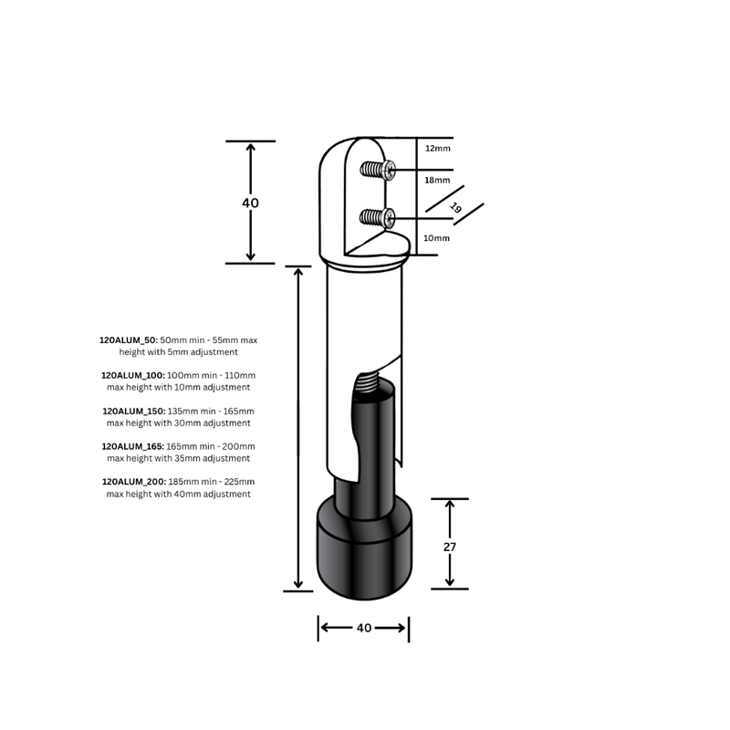50mm Heavy Duty Leg in Aluminium - 120ALUM_50