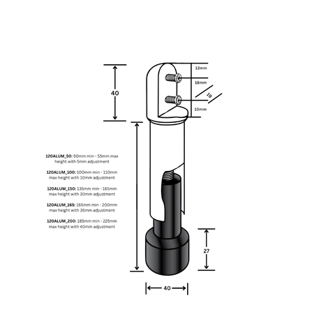 50mm Heavy Duty Leg in Aluminium - 120ALUM_50