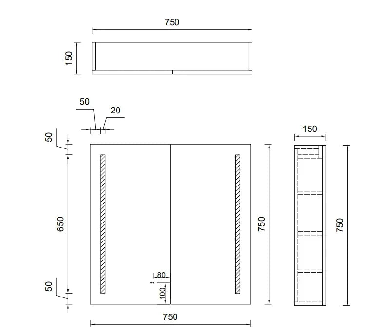 Rectangular LED Mirror Cabinet 750/900/1200x750mm - Various Colours