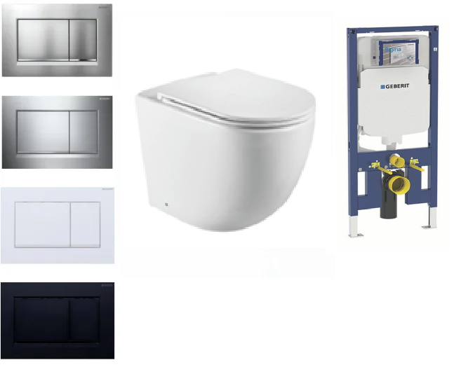 Geberit In Wall Package - Tornado Rimless Wall Hung Pan, Inwall Cistern and Button