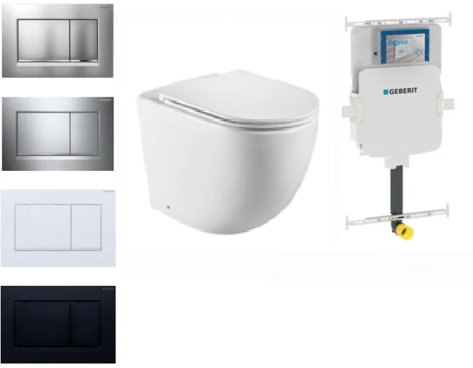 Geberit In Wall Package - Tornado Rimless Floor Pan, Inwall Cistern and Button