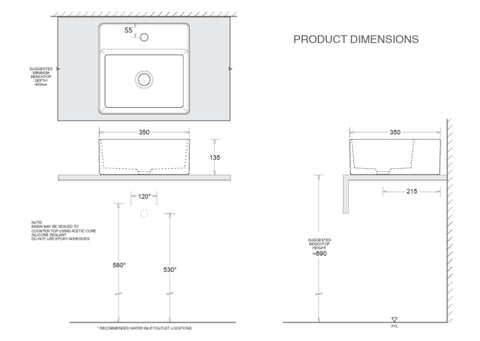 Venezia Above Counter Ceramic Basin 350x350mm - Gloss White (Floor Display Clearance)