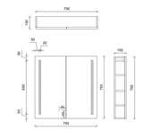 Rectangular LED Mirror Cabinet 750/900/1200x750mm - Various Colours