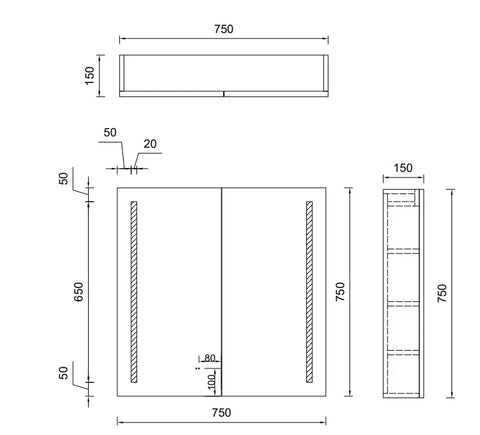 Rectangular LED Mirror Cabinet 750/900/1200x750mm - Various Colours