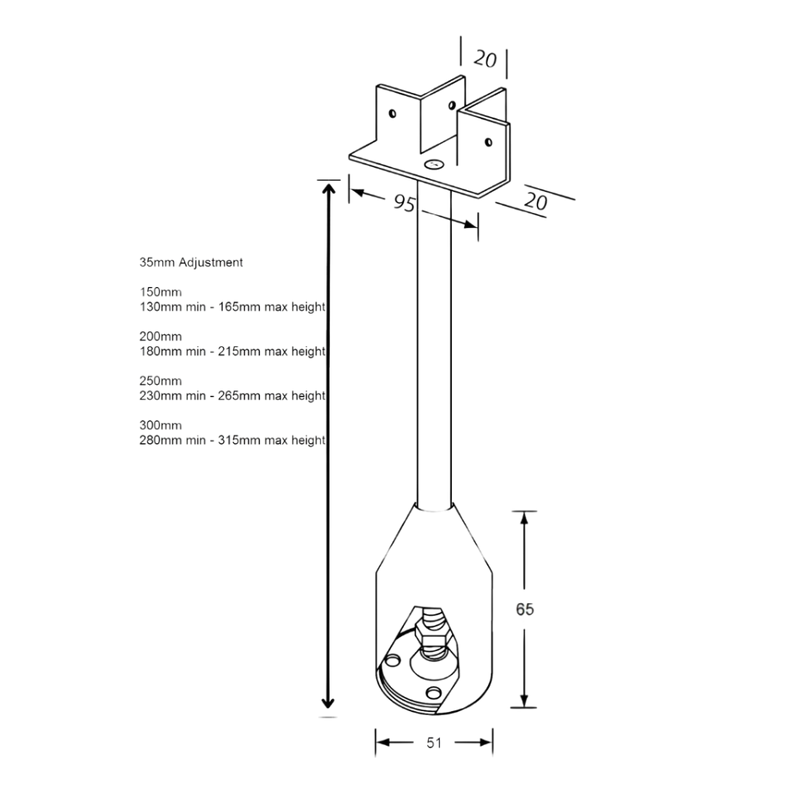300mm T Piece Foot Assembly in Satin Stainless Steel - 122_300LEG