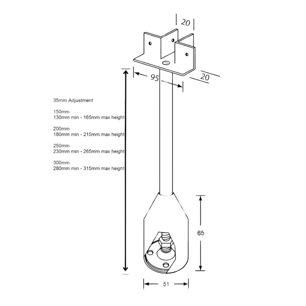 250mm T Piece Foot Assembly in Satin Stainless Steel - 122_250LEG