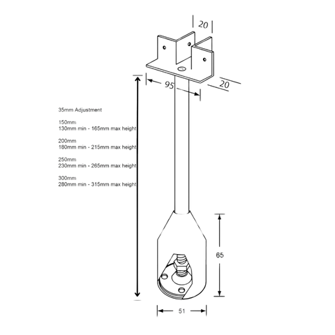 250mm T Piece Foot Assembly in Satin Stainless Steel - 122_250LEG