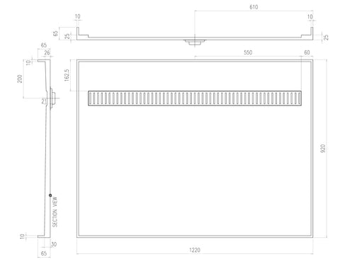 Tile Over Shower Tray with Channel Grate (Australian Made) - Various Sizes