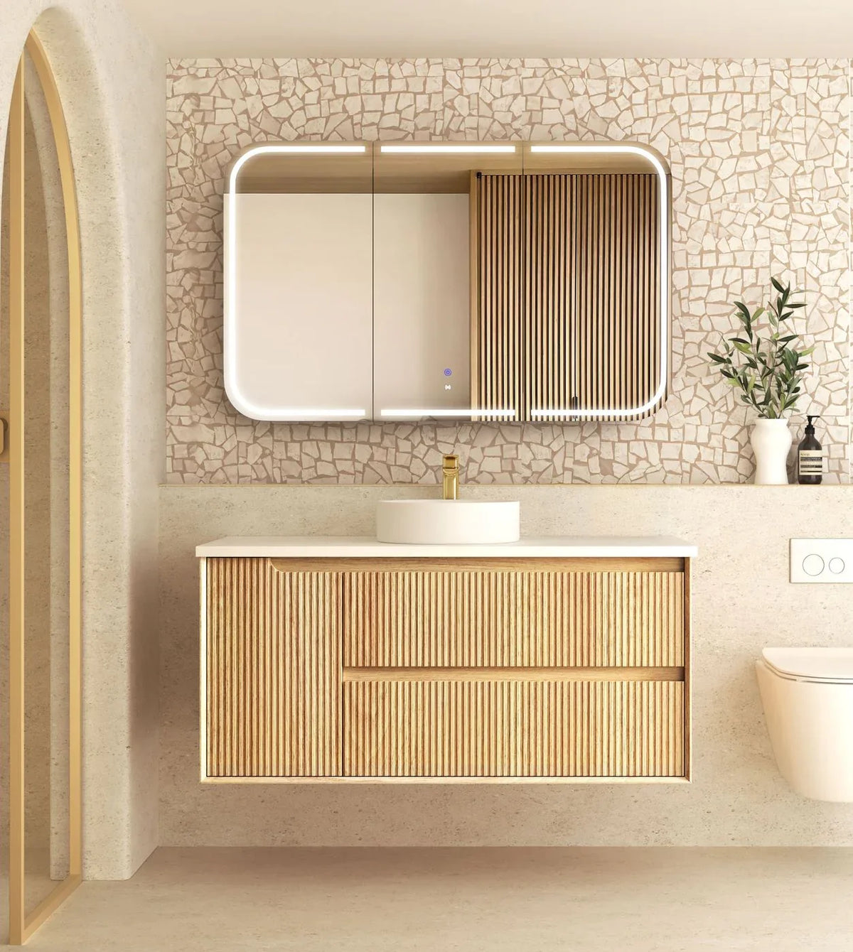 BV43WH Natural Oak Fluted Wall Hung Vanity - 600 / 750 / 900 / 1200 / 1500 / 1800mm