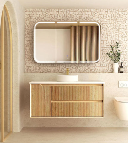 BV43WH Natural Oak Fluted Wall Hung Vanity - 600 / 750 / 900 / 1200 / 1500 / 1800mm