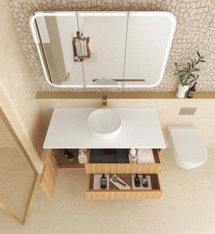 BV43WH Natural Oak Fluted Wall Hung Vanity - 600 / 750 / 900 / 1200 / 1500 / 1800mm