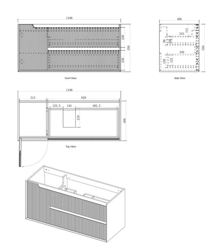 BV43WH Natural Oak Fluted Wall Hung Vanity - 600 / 750 / 900 / 1200 / 1500 / 1800mm